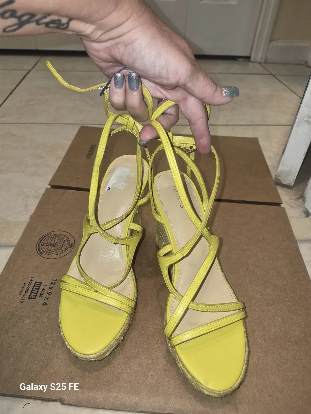 Guess Neon Yellow Strappy Wrap Sandals